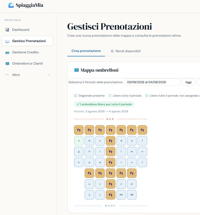 Mappa ombrelloni del gestore con il posto diventato disponibile